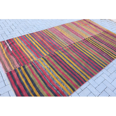 Large Antique Yellow Turkish Kilim Rug Ideal for Office Setting - Vintage Oversized Style 8347