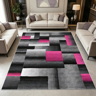 Tapis de fond géométrique moderne à motif géométrique 1 pièce rose, gris, noir, doux, toutes saisons, facile à entretenir, lavable et antidérapant .