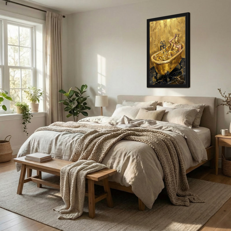 «Bath & Laundry Golden Bath Queen», reproduction d'art sur toile, H 24 po x l 16 po