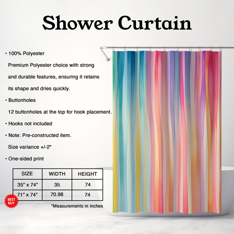 Rideaux de douche 1 pièce, H 74 po x l 71 po, Ejnar