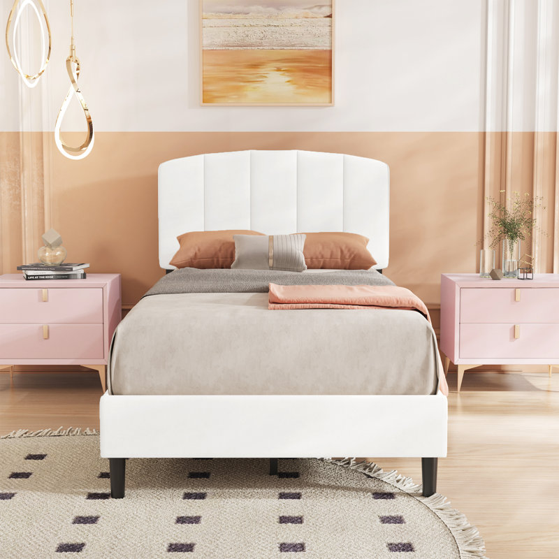 Jaiel Upholstered Platform Bed, Twin, White