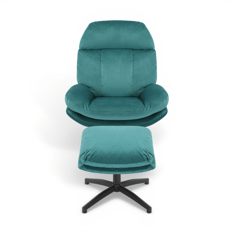 Velvet Swivel Armless With Footstool, Teal