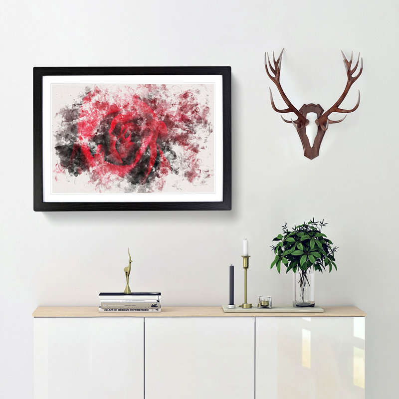 Drops Upon A Red Rose - Picture Frame Painting, 36cm H x 48cm W x 2cm D, Black Framed