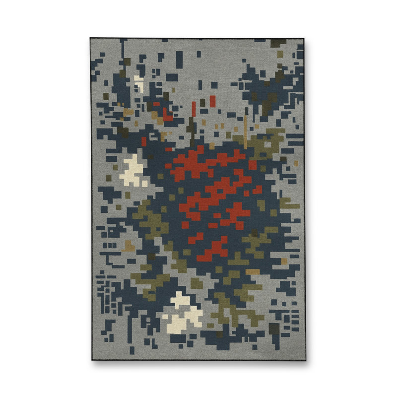 Tapis bleu tissé lavable rétro Mosso, 6'7" x 9'10"