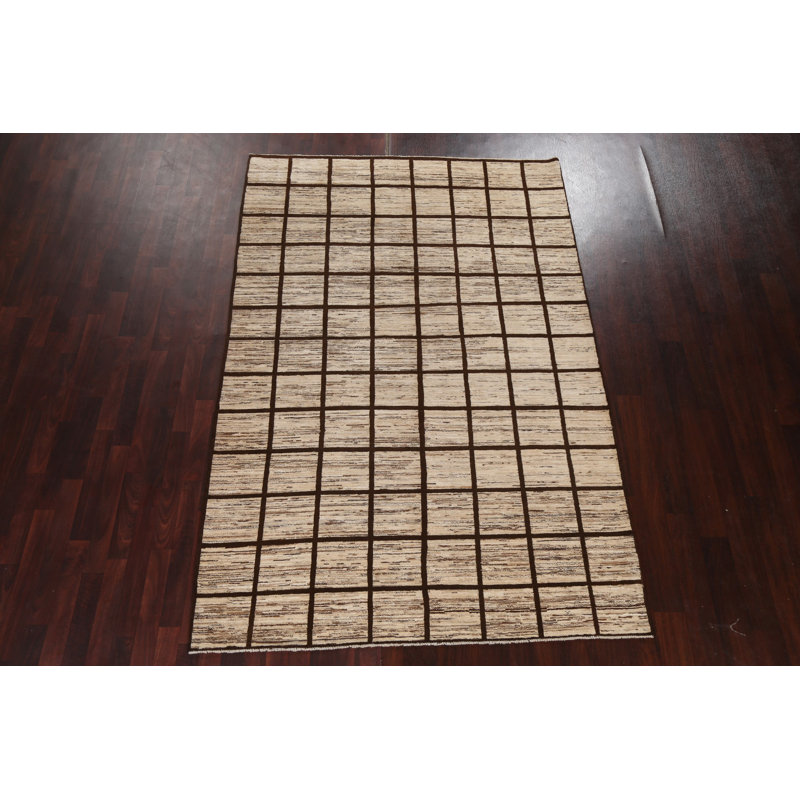 Tapis oriental unique en laine à carreaux Gabbeh Kashkoli noué à la main 5 pi 10 po x 8 pi 9 po