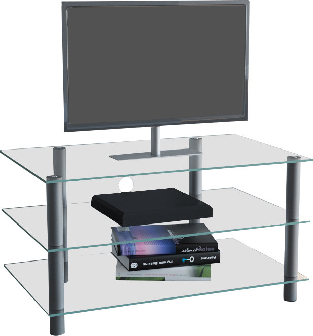 Whalen TV Stand for TVs up to 42", Silver / Clear Glass