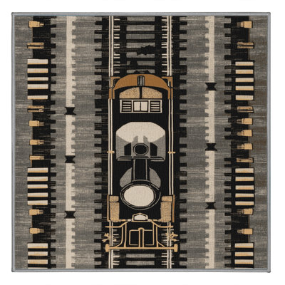 Machine Washable Transportation Gray Area Rug