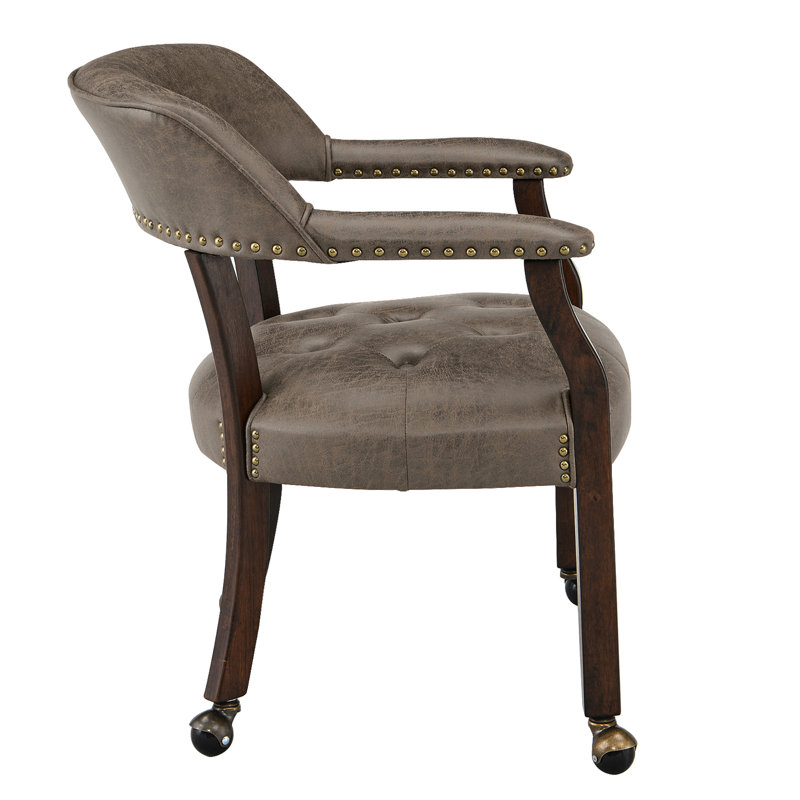 Swivel Tufted Dining Chairs With Casters And Arms, Dark Brown, Espresso Wood