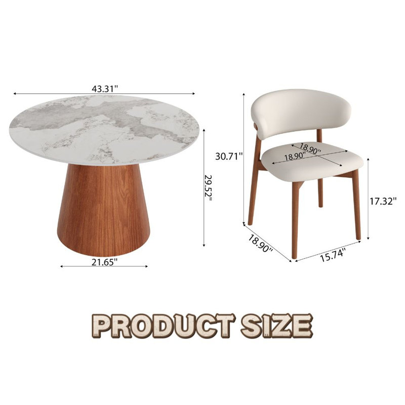 Ensemble de table de salle à manger 3 pièces 43 "avec chaises rembourrées 3Pcs, H 29,52 po x L 43,31 po x l 43,31 po