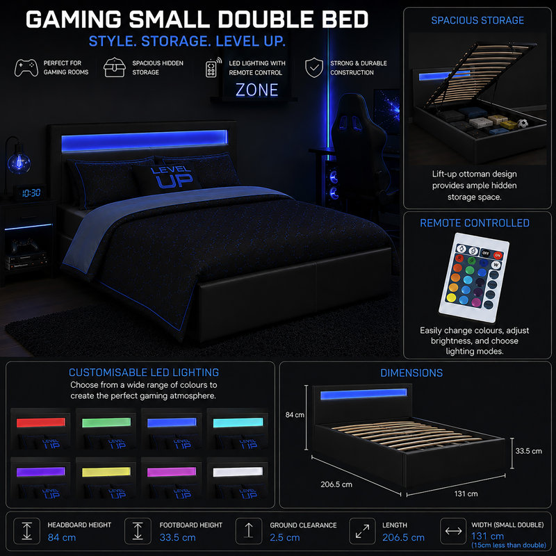 Small Double (4') Ottoman Bed