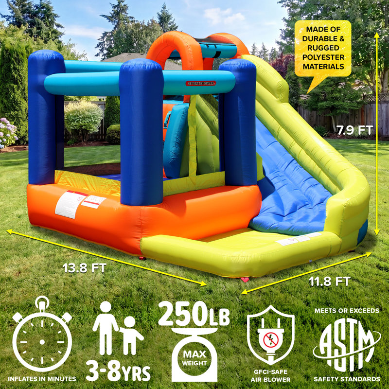 Sportspower My 1st Jump N Slide Inflatable Water Slide for Kids with Bounce House, Climbing Wall & Splash Pool, 11.8' L x 13.8' W x 7.9' H (Blower Included)