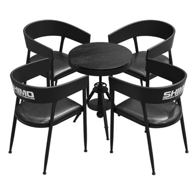 Industrial-style Table And Chairs Set 4 - Person Solid Wood Top Three Leg Dining Set