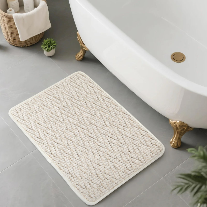 Extra Soft Absorbent Corduroy Non-Slip Bath Rug, 16"W x 24"L, Beige