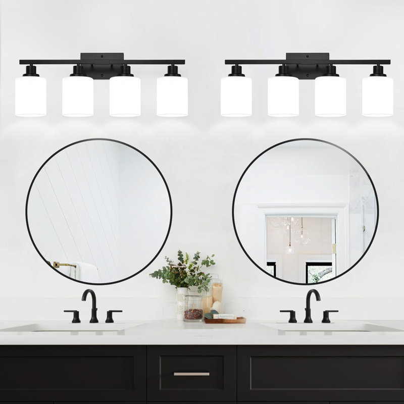 Luminaires de salle de bain 4 lumières, luminaire de salle de bain avec abat-jour, luminaires de salle de bain noir mat sur miroir, lampe murale de salle de bain moderne