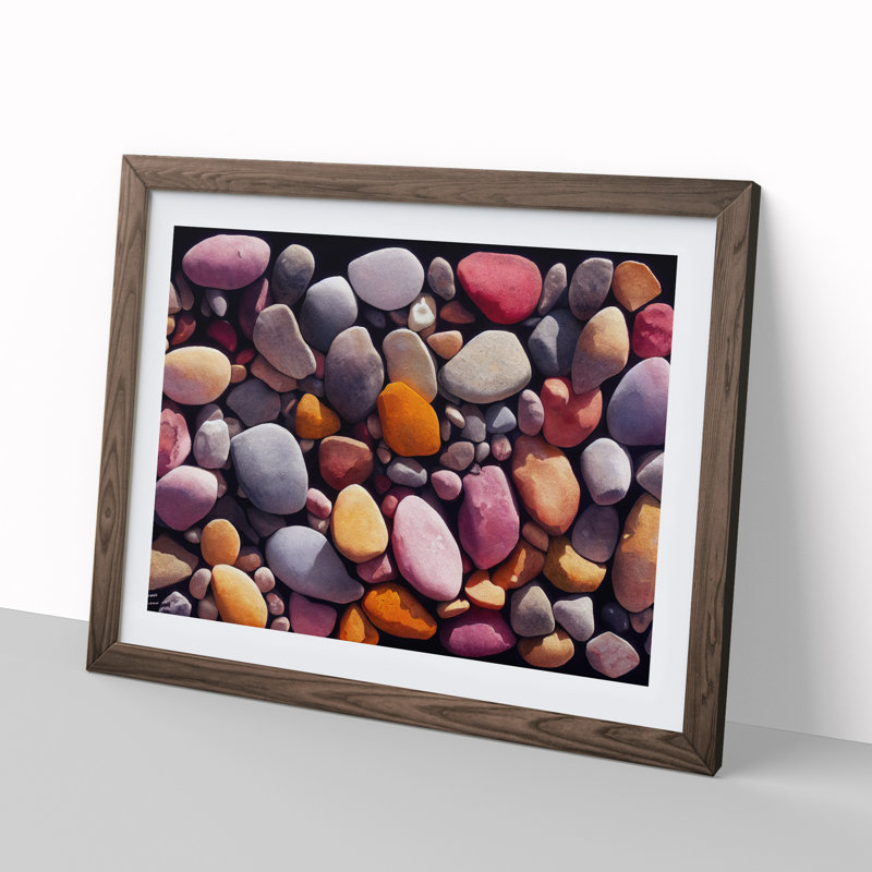 Colourful River Pebbles Vol.3 - Single Picture Frame Print, Walnut Framed, 25cm H x 34cm W x 2cm D