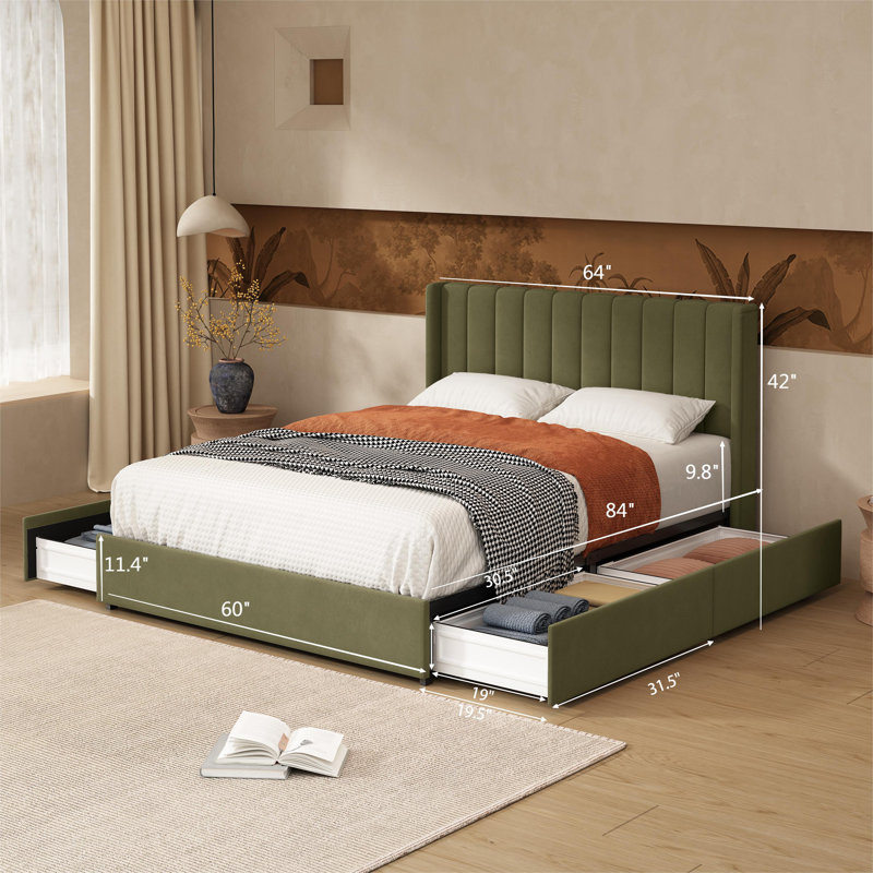 Lit plateforme avec rangement Jeilyn, Pistache, Grand