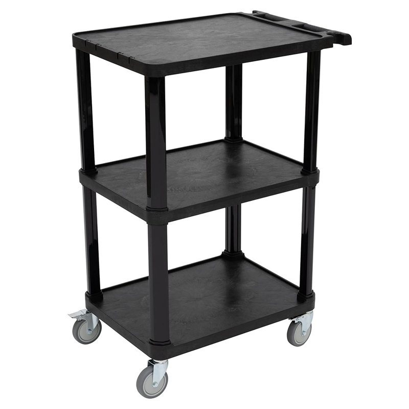 Chariot utilitaire à 3 niveaux avec roues verrouillables, organisateur de rangement roulant robuste, noir