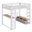 Lit mezzanine en métal avec DEL, bureau, garde-robe ouverte et 3 tiroirs de rangement en métal-2043955953