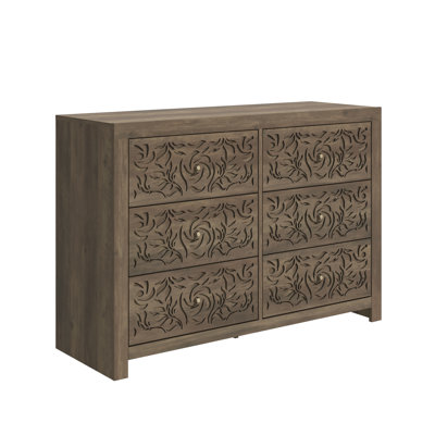 Dunlow Traditional Floral Carved 45.4" W 6 Drawer Dresser with Interlock