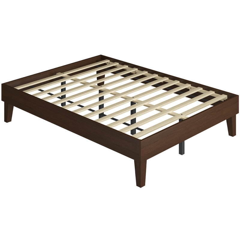 Structure de lit plateforme en bois multi-tailles avec support de lattes robuste, Noyer foncé, Double