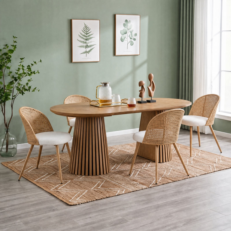 Extendable Oval Wood Dining Table Set With With Dining Chairs