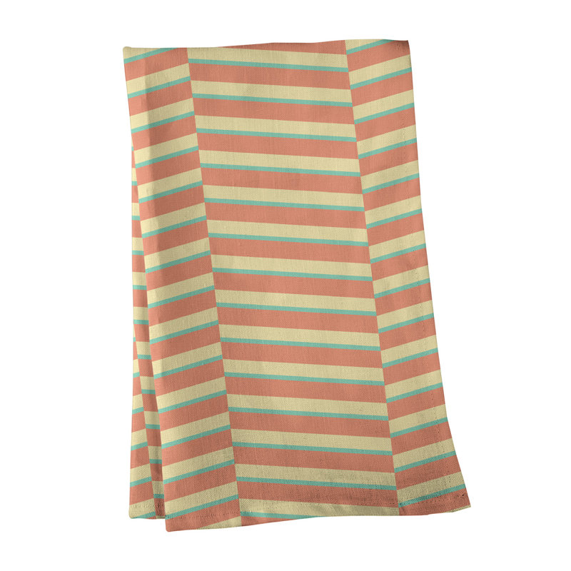 Torchon à rayures fracturées, Pêche / jaune, Polyester sergé