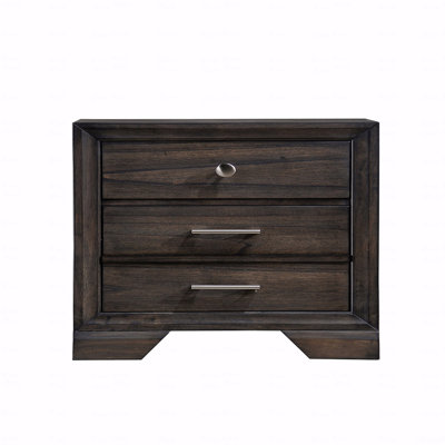 1Pc Contemporary Dark Wood Grain Finish Metal Knobs 2-Drawers Nightstand  Wooden Gray