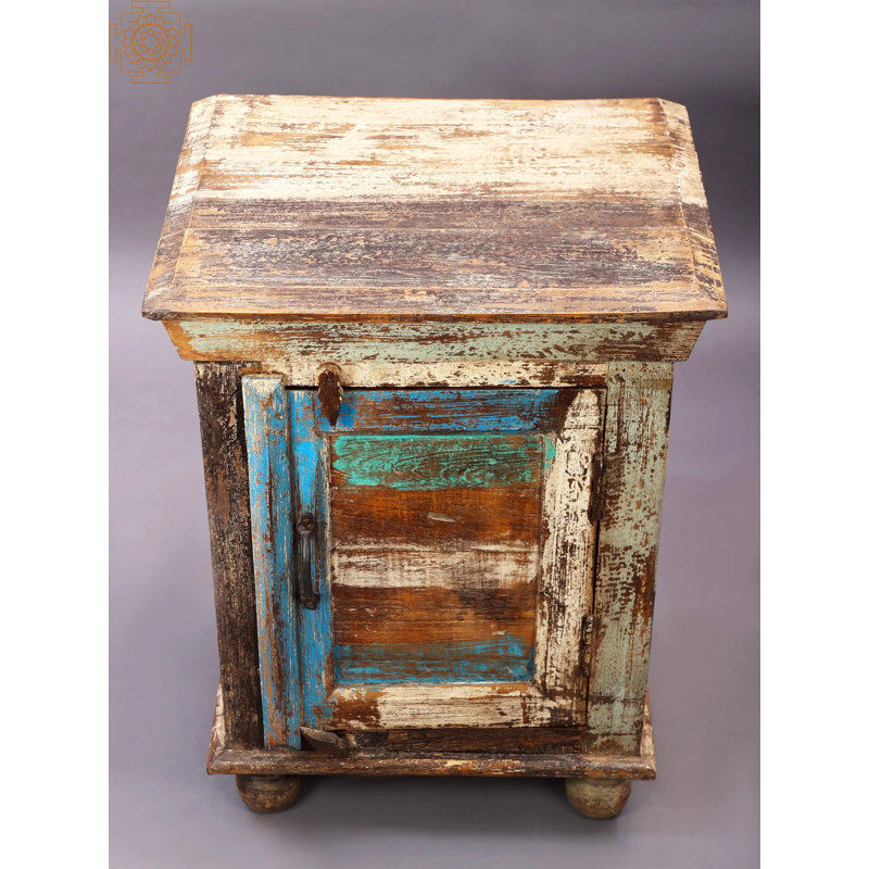 23" Handmade Mediterranean Wood Side Table | Global Accent End Table for Living Room or Bedside