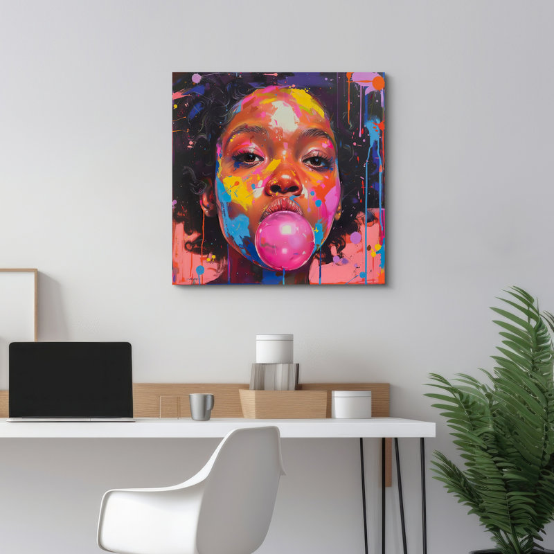 «Pop Urban Street», peinture colorée, portrait d'une fille afro-américaine, graffiti, impression sur toile encadrée