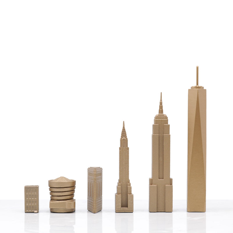 Luxury Bronze New York Chess Set with Marble Hatch Board