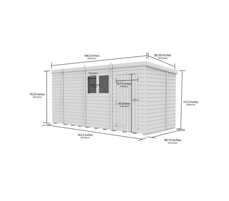 Total Sheds 14ft x 7ft Pent Garden Shed - Single Door - No Windows - Pressure Treated Timber - UK Manufactured