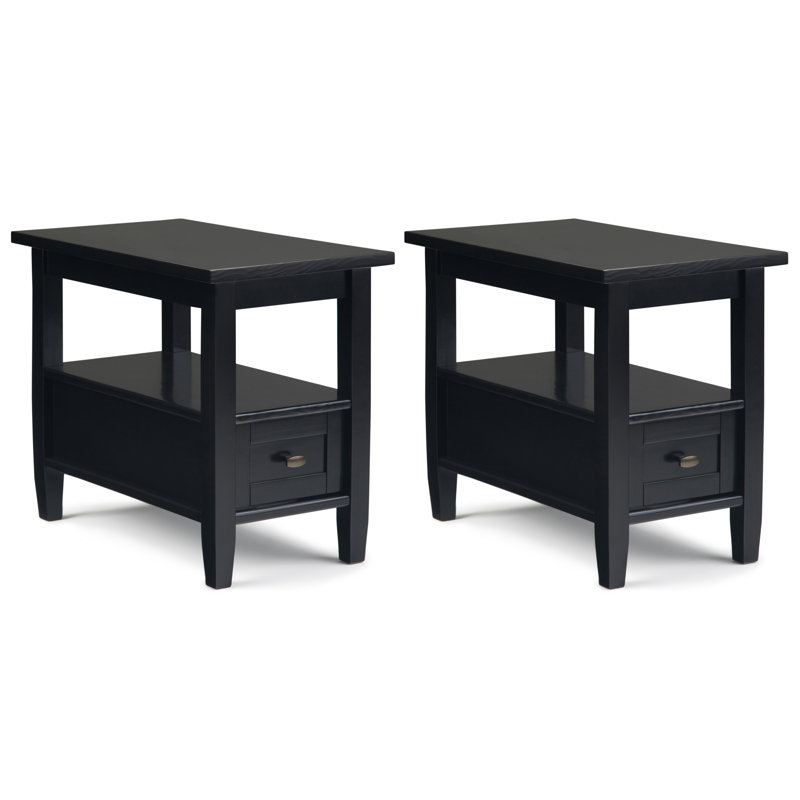 Warm Shaker 14 Inch Solid Wood Transitional-Style Narrow End Table In Black (Set Of 2), Black