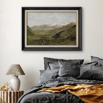 Vintage Autumn Mountain Range Valley, reproduction d'art encadrée