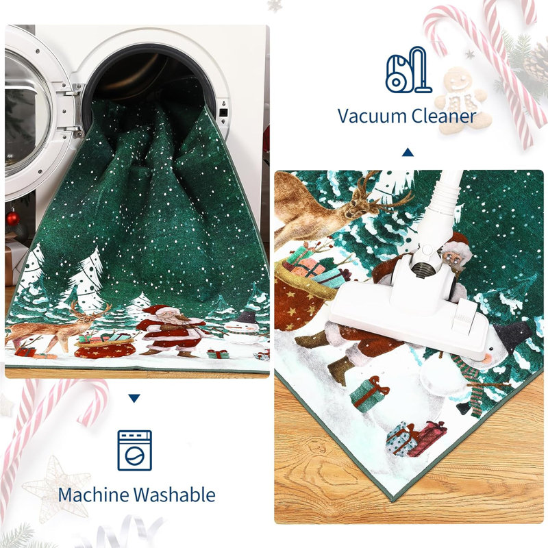 Machine Washable Christmas Area Rug for Living Room Xmas Santa Claus Rug Low Pile Non Slip Rug for Dining Room Kitchen Entryway Home Decor Christmas Decorations