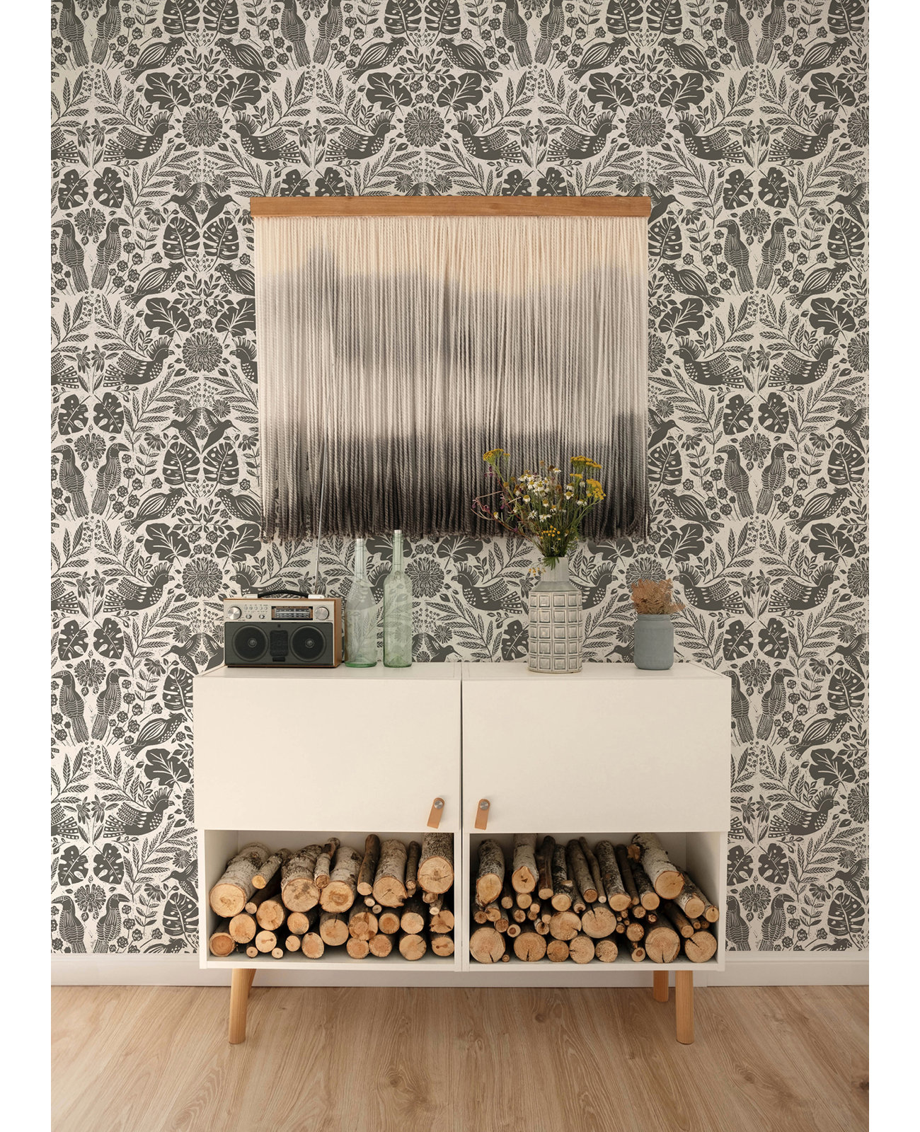 Pomona Floral Wallpaper, Charcoal Gray