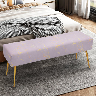 Velvet Upholstered Ottoman Bench, Footrest Foot Stool Padded Seat with Golden Metal Legs for Bedroom