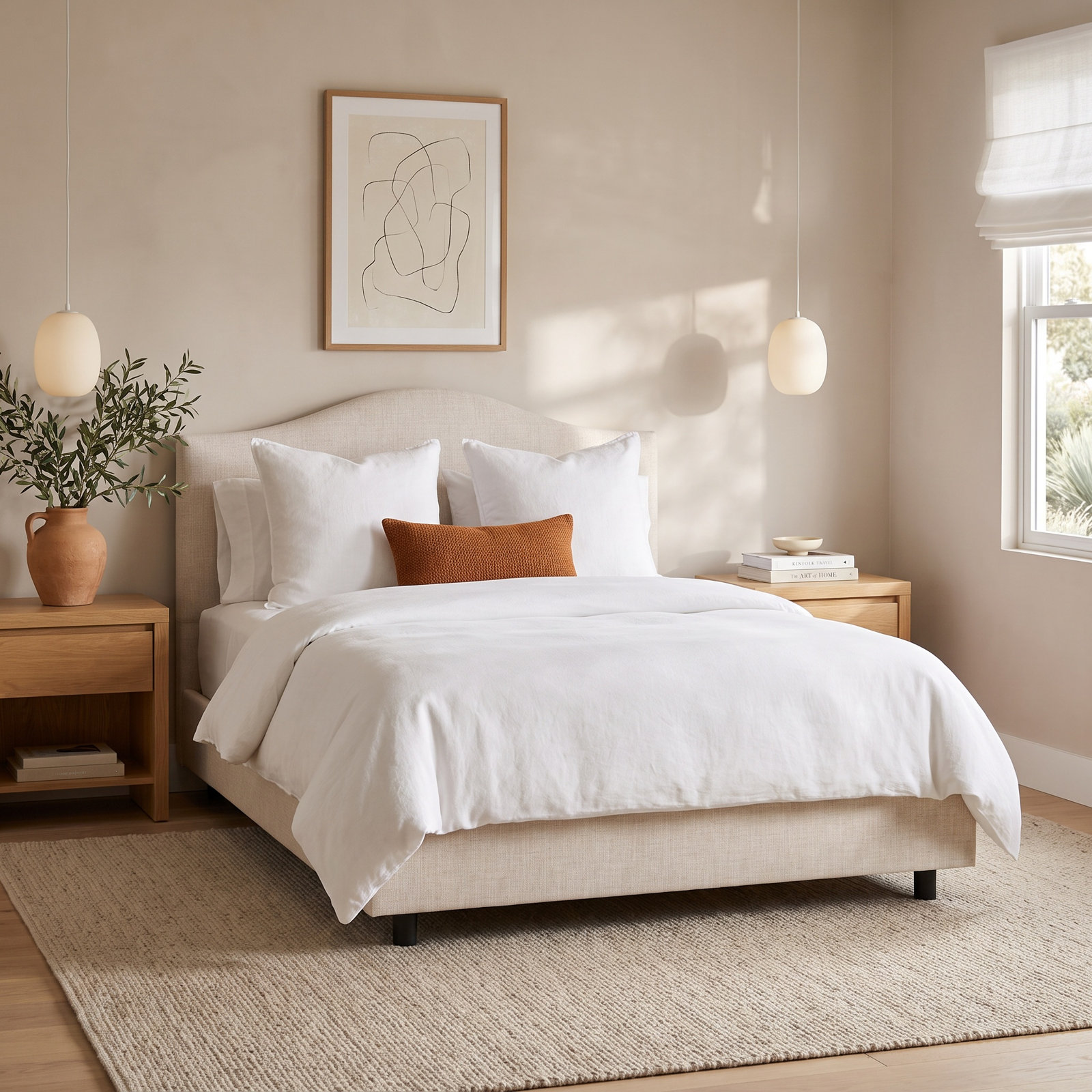 Morris Linen Upholstered Bed, Classic Talc Linen, King