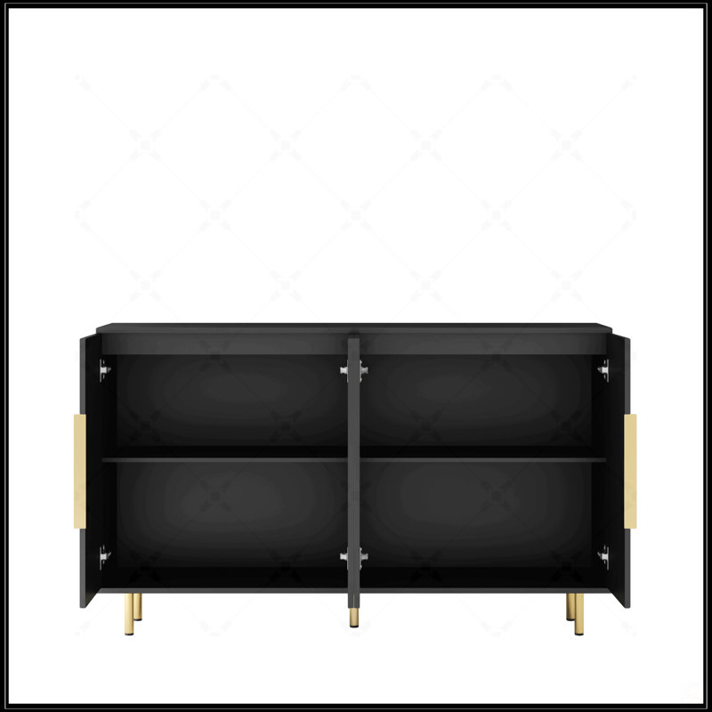 Buffet noir moderne avec tablettes réglables, buffet cannelé pour rangement élégant et console, crédence