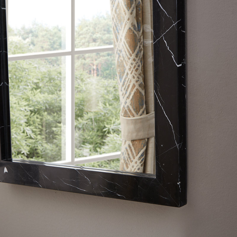 Pavia Genuine Travertine Frame Mirror, Marble, Black
