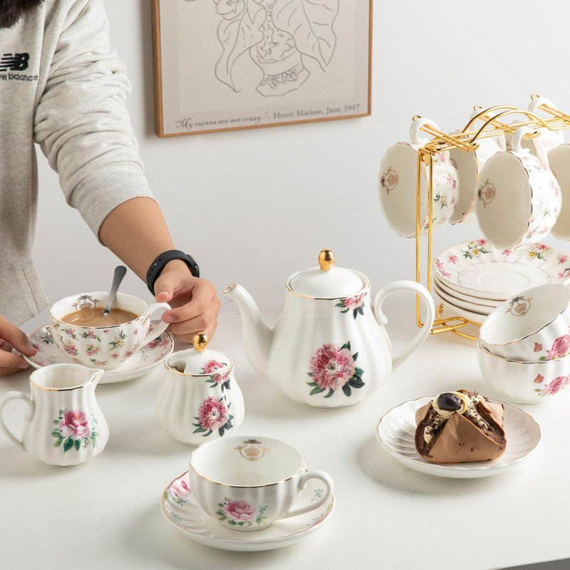 Service à thé en porcelaine British Royal Series, 8 tasses et service de soucoupe pour 6