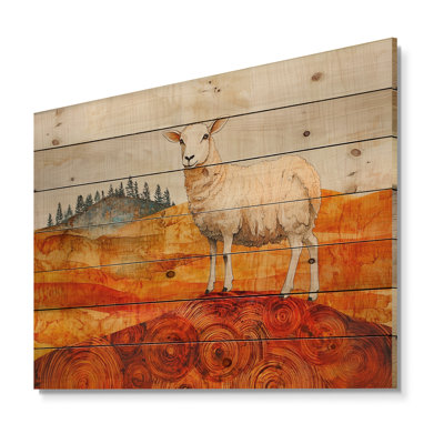 Autumn Colors Of Sheep In Farm Landscape - Sheep Wood Wall Decor - On Natural Pine Wood