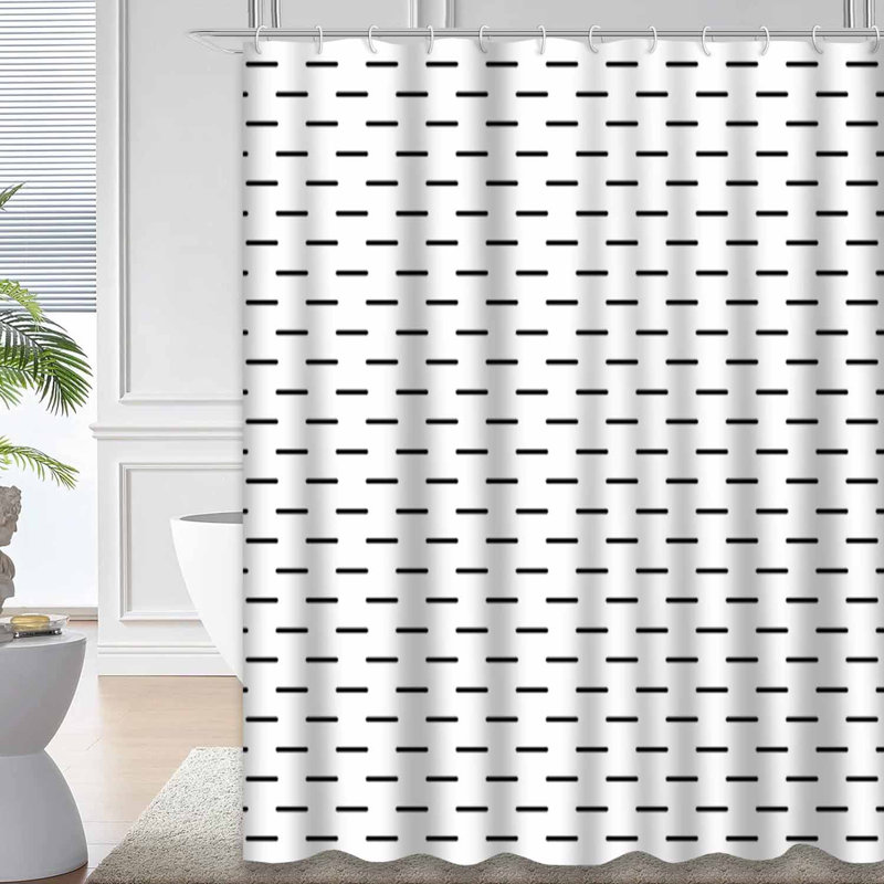 Rideau de douche abstrait géométrique blanc à 12 crochets, L 72 po x l 84 po