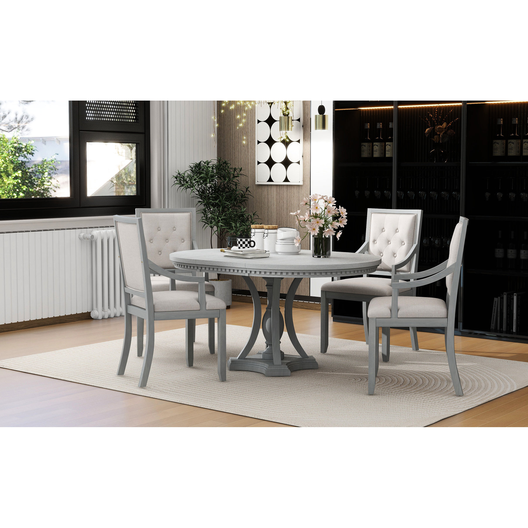 August Grove 5 Dining With Extendable Chairs In Antique Grey Finish ...