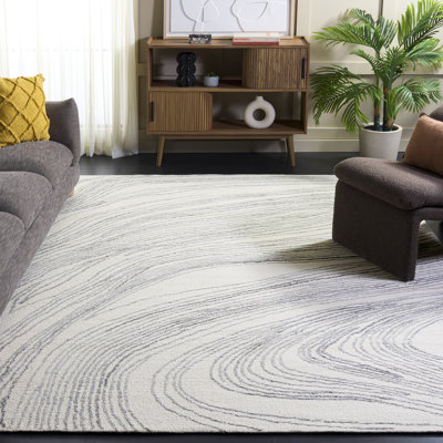 Tapis ivoire / gris en laine / coton touffeté à la main Kinata