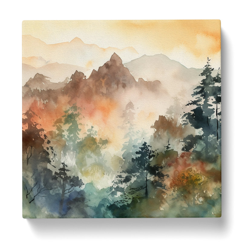 Japanese Mountains Watercolour No.2 - Print, 35cm H x 35cm W x 3cm D