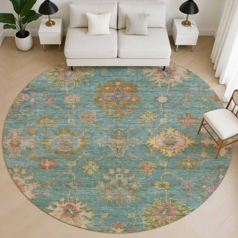 Tapis lavable à la machine de qualité supérieure Mayfield AMF2045, Sarcelle, Rond 8 pi