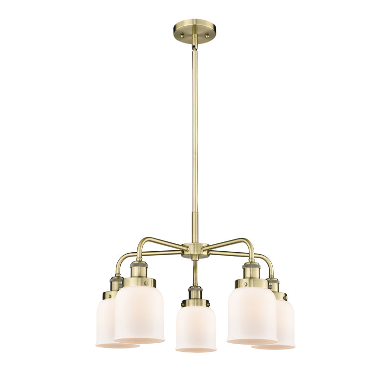 Bejtullah 5 - Light Glass Dimmable Chandelier, Antique Brass, Matte White
