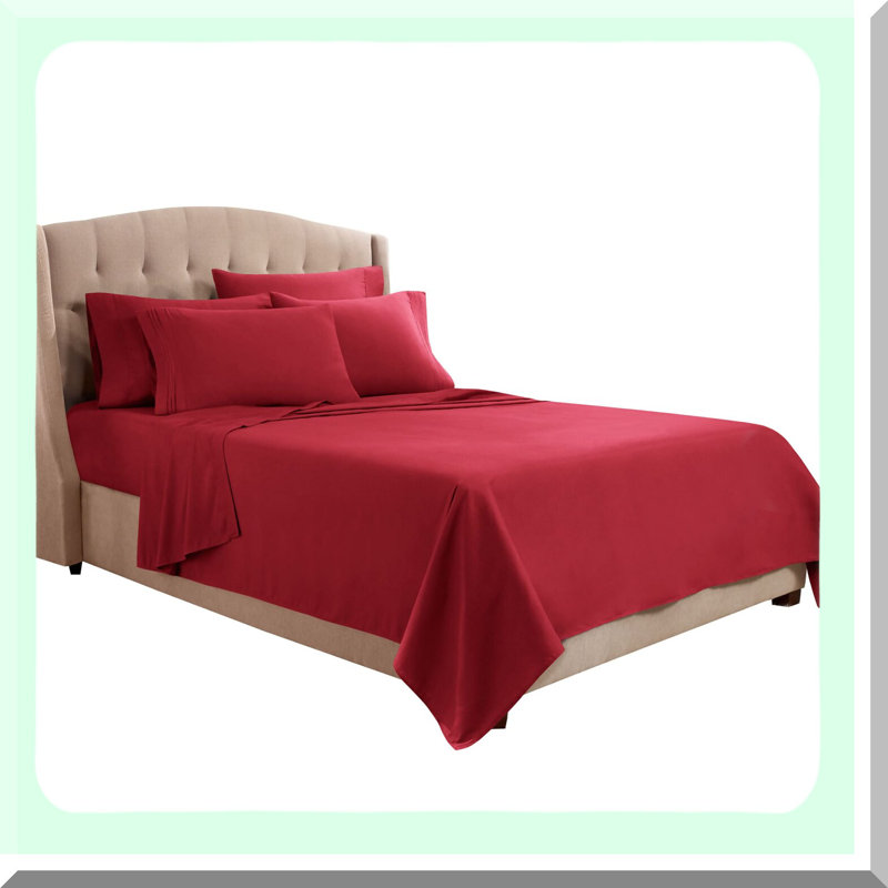 Luxury Flex Split Top Sheets Set - Super Soft Hotel Bedding with Pillowcases - 6 Piece Head Split Sheets in Burgundy Red