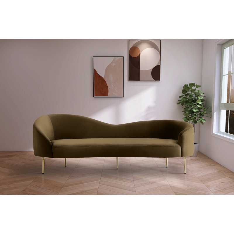 Canapé courbé en velours 85,5 po Ritz, Velours brun