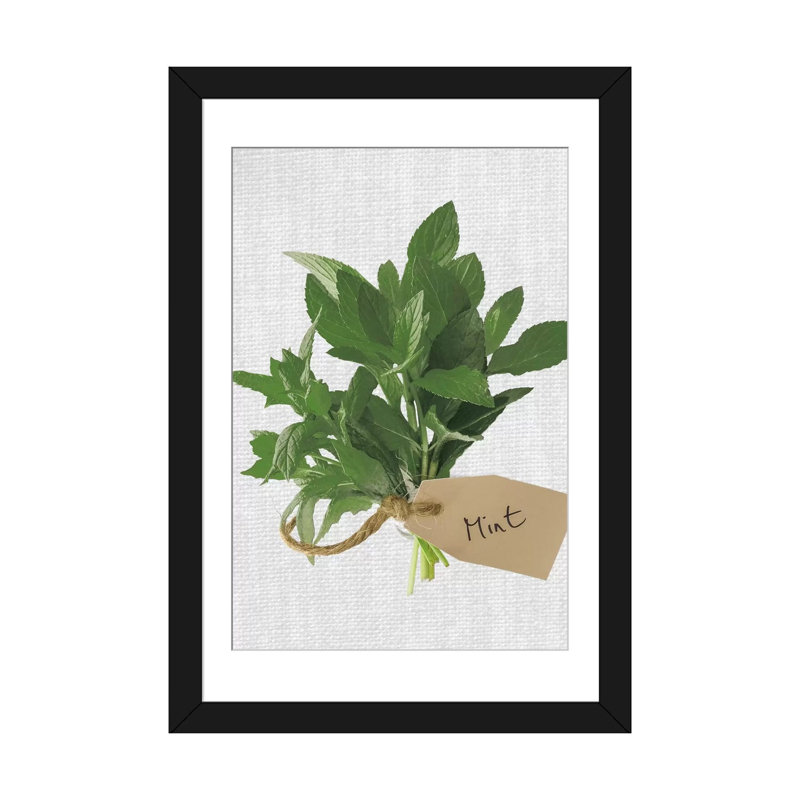 « menthe », impression sur toile, Papier d'art encadré noir, H 32 po x l 24 po x P 1 po, Blanc